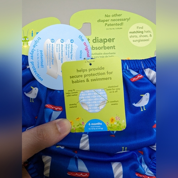 I Play by Green Sprouts Swimsuit Diaper 6 Months (10-18lbs) Reusable Absorbent - Picture 4 of 8